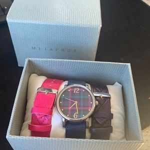 ✨New✨Metaphor watch includes 3 interchangeable watch bands. Pink blue purple